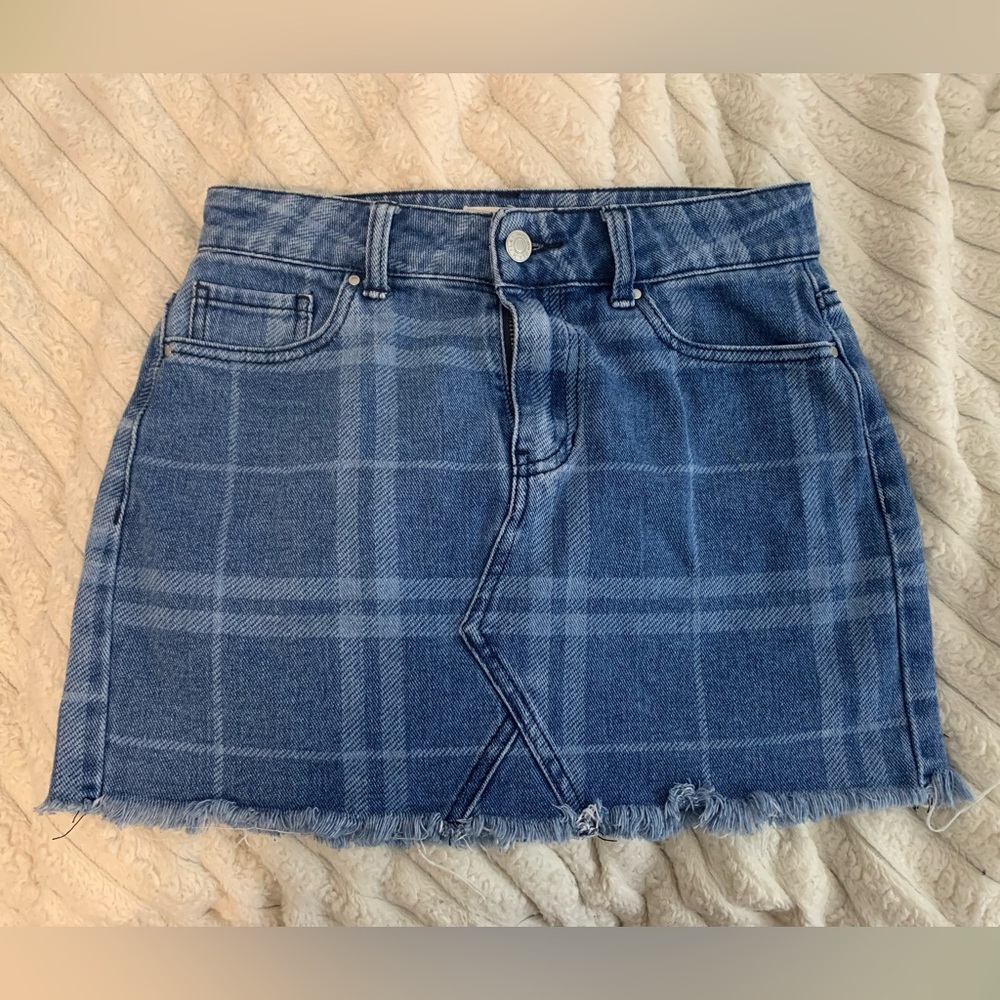 Pacsun plaid mini denim skirt
